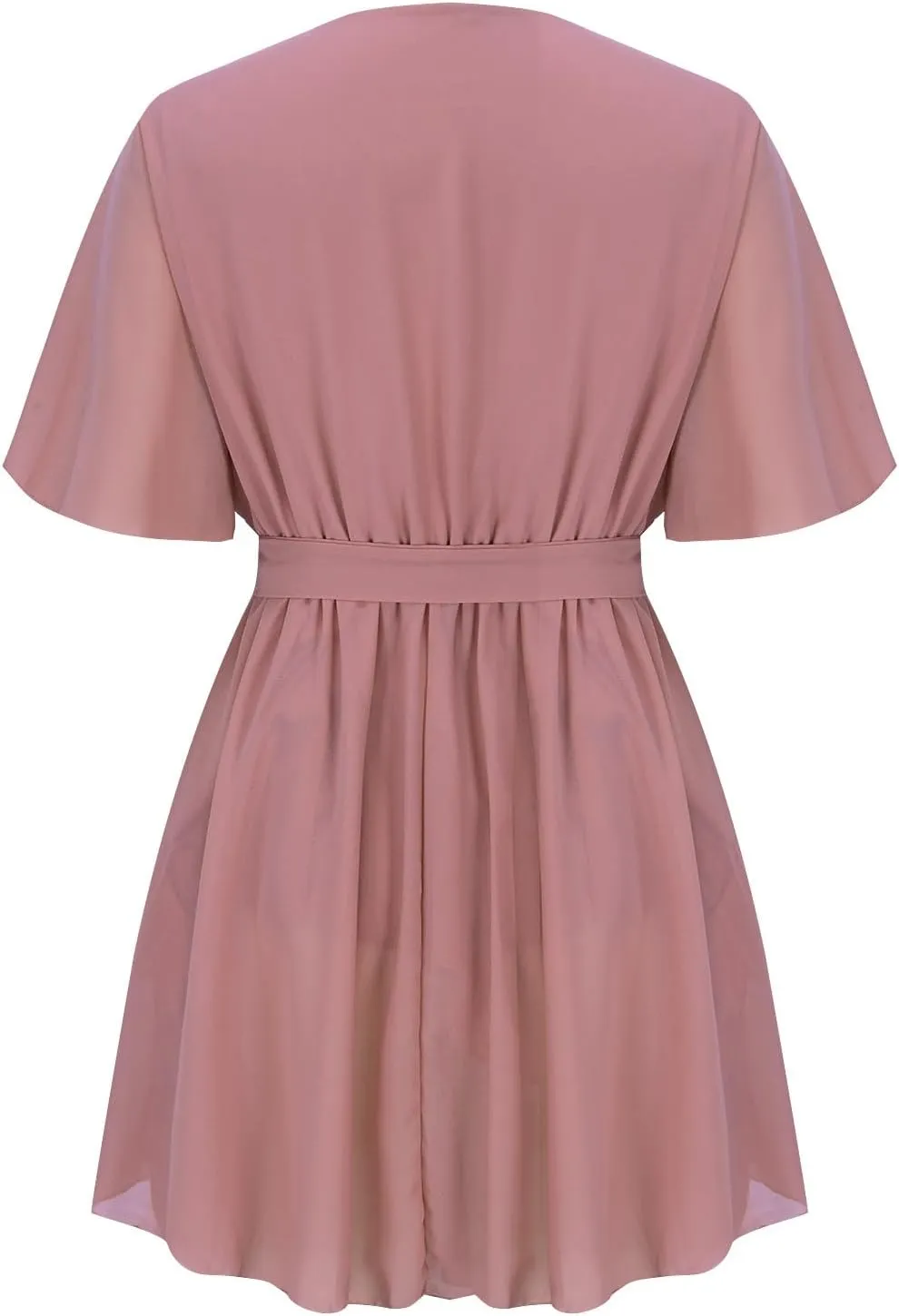 Women's Summer Lantern Sleeve Dress Sexy Casual Plunging V Neck Tie Waist Layer Ruffle Hem A Line Swing Mini Dresses