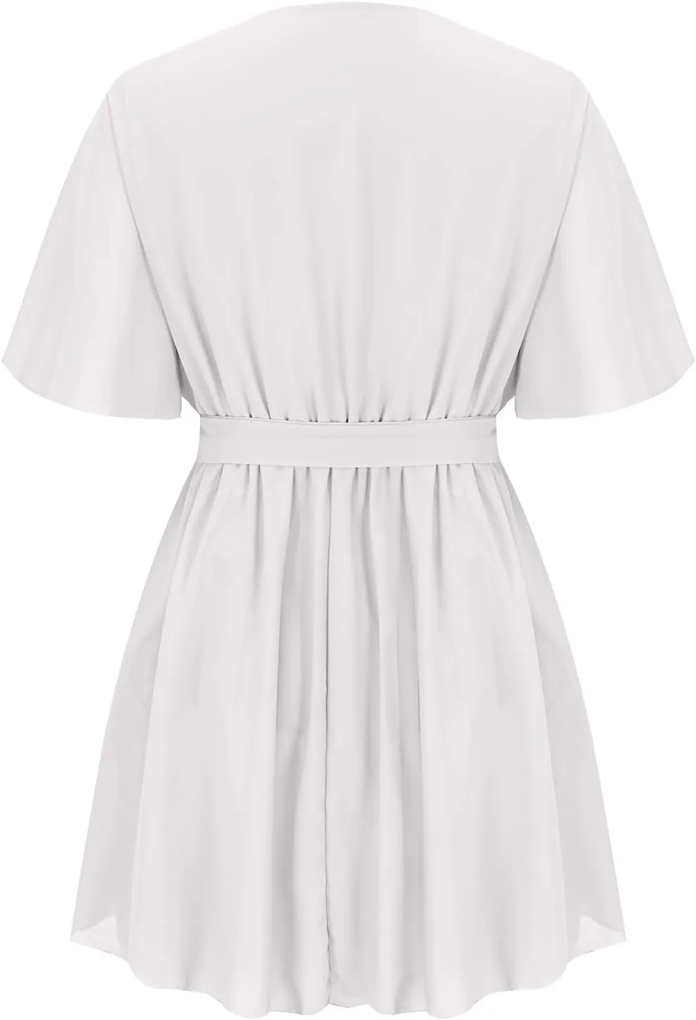 Women's Summer Lantern Sleeve Dress Sexy Casual Plunging V Neck Tie Waist Layer Ruffle Hem A Line Swing Mini Dresses