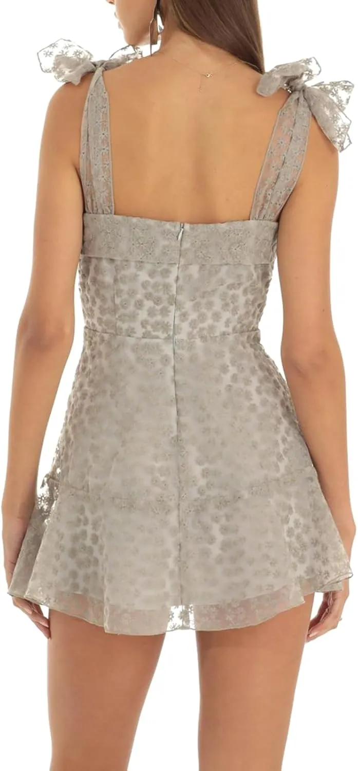 Women's Summer Satin Spaghetti Strap Short Dress Sleeveless Square Neck Ruffle A Line Mini Dress Y2K Party Dress