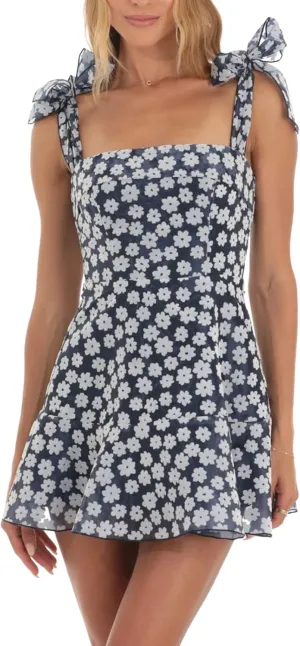 Women's Summer Satin Spaghetti Strap Short Dress Sleeveless Square Neck Ruffle A Line Mini Dress Y2K Party Dress