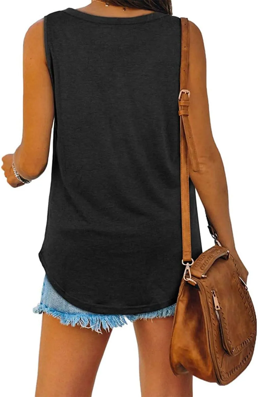 Womens Tank Tops Loose Fit V Neck Sleeveless Blouse Casual Flowy Tank Basic Solid Color Tshirt Summer Beach Tunic