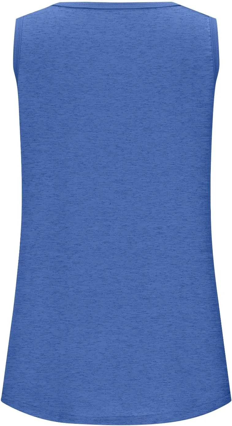 Womens Tank Tops Summer Loose Fit Casual Flowy Sleeveless Tops Ribbed Trim Scoop Neck Curved Hem Trendy T Shirt 2025