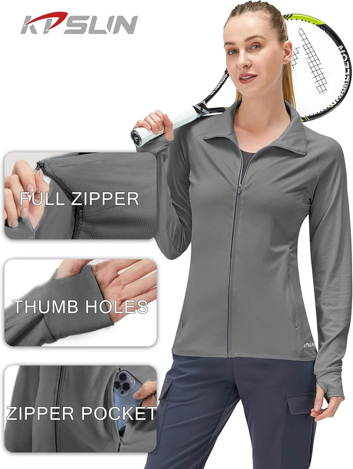 Women's UPF 50  UV Sun Protection Clothing Long Sleeve Athletic Hiking Shirts Lightweight SPF Zip Up Outdoor Jacket