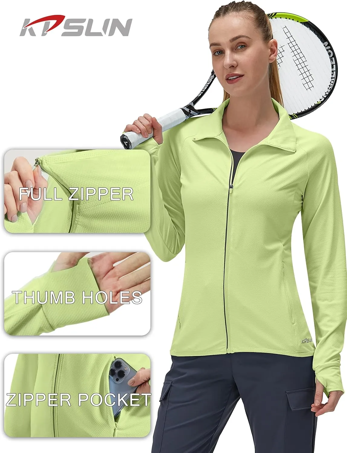 Women's UPF 50  UV Sun Protection Clothing Long Sleeve Athletic Hiking Shirts Lightweight SPF Zip Up Outdoor Jacket