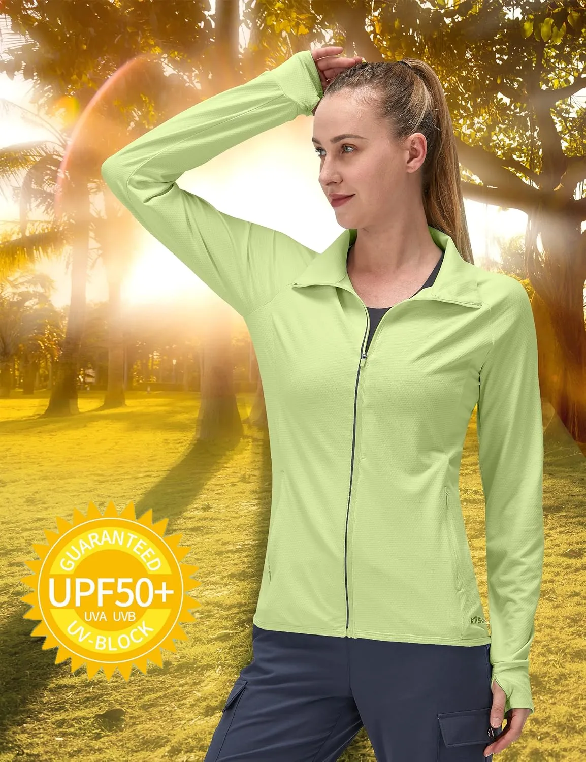 Women's UPF 50  UV Sun Protection Clothing Long Sleeve Athletic Hiking Shirts Lightweight SPF Zip Up Outdoor Jacket
