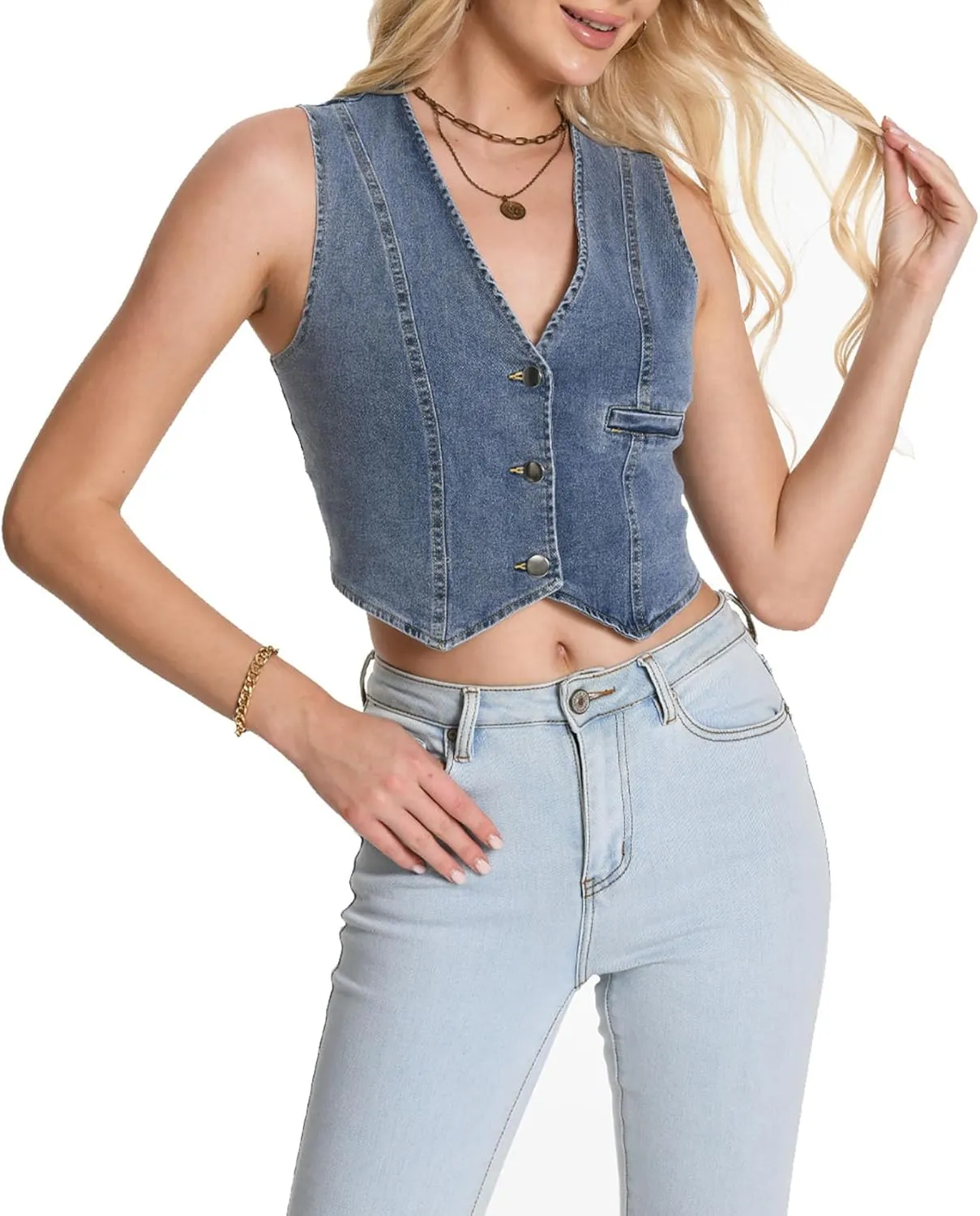 Women's V Neck Sleeveless Button Up Cardigan Knit Sweater Vests Striped Tank Tops