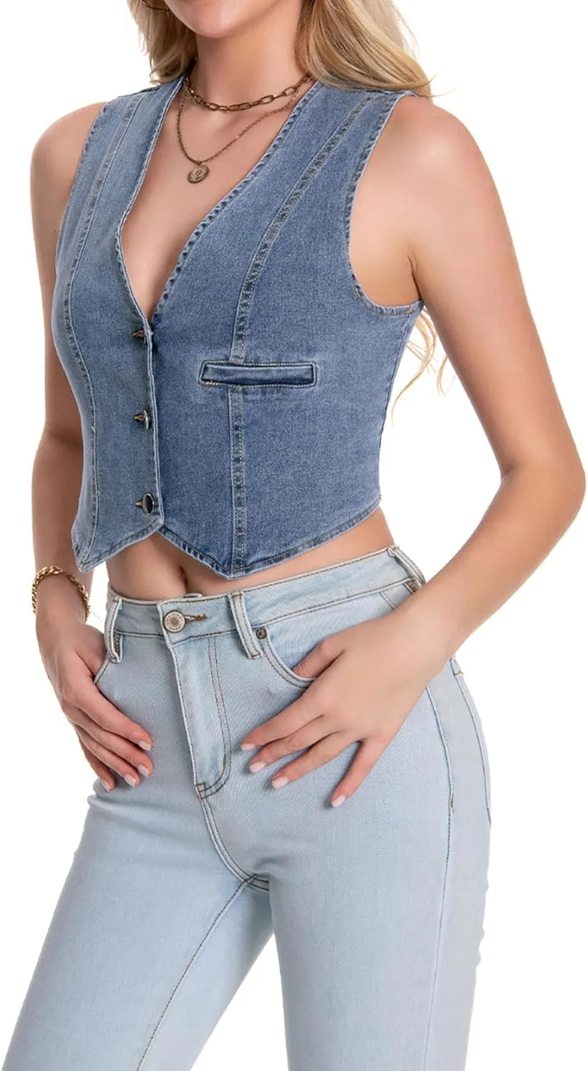 Women's V Neck Sleeveless Button Up Cardigan Knit Sweater Vests Striped Tank Tops