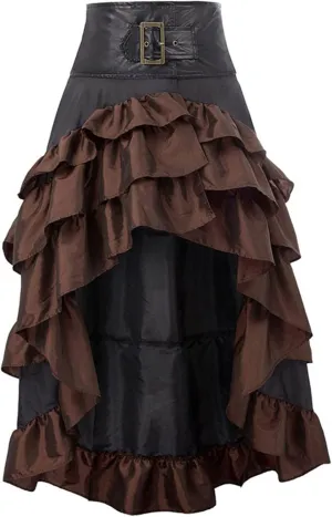 Women's Victorian Skirts High Waisted Pleated Hem Maxi Long Skirts Steampunk Vintage Gothic Renaissance Mini Skirts