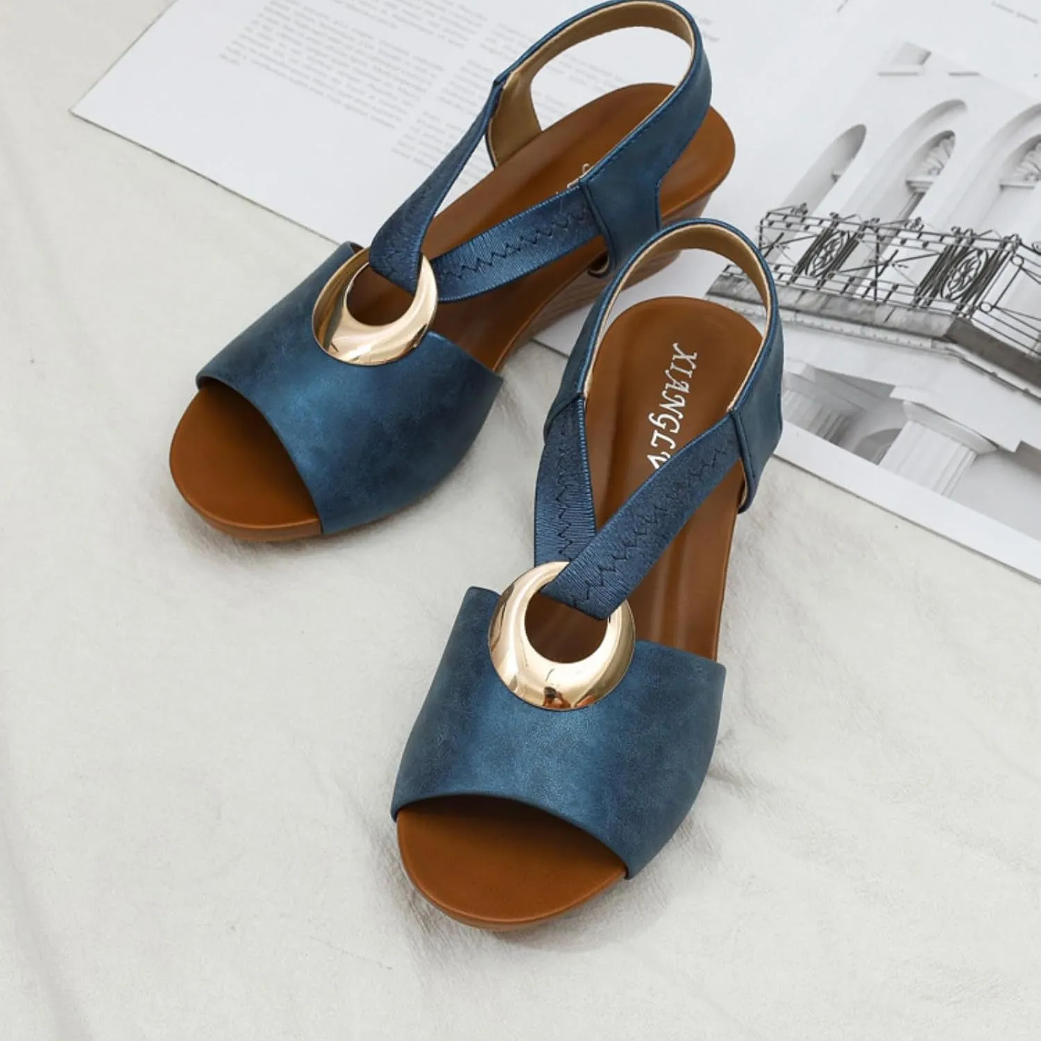 Women's Wedge Sandals Orthopedic Comfort Wear Shoes with Arch Support Roman Sandals Open Toe Formal Shoes for Office Work Mid Heel Platform Casual Sandal 2025 Fashion Shoe Dressy Outdoor Slippers