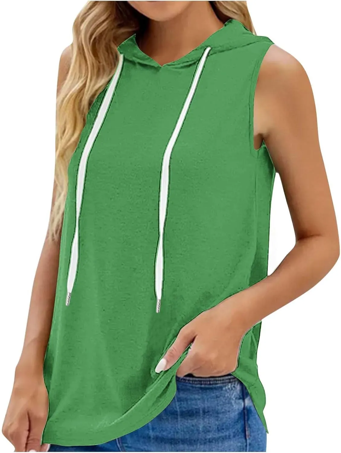 Womens Workout Hooded Tank Tops Drawstring Loose Fit Running Gym Sleeveless Hoodie Tee Shirts 2025 Summer