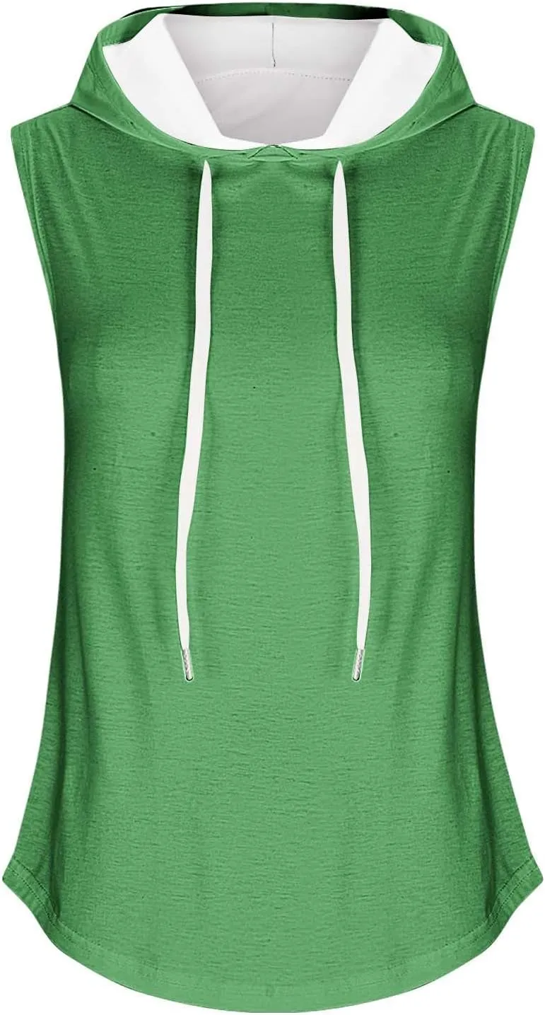 Womens Workout Hooded Tank Tops Drawstring Loose Fit Running Gym Sleeveless Hoodie Tee Shirts 2025 Summer
