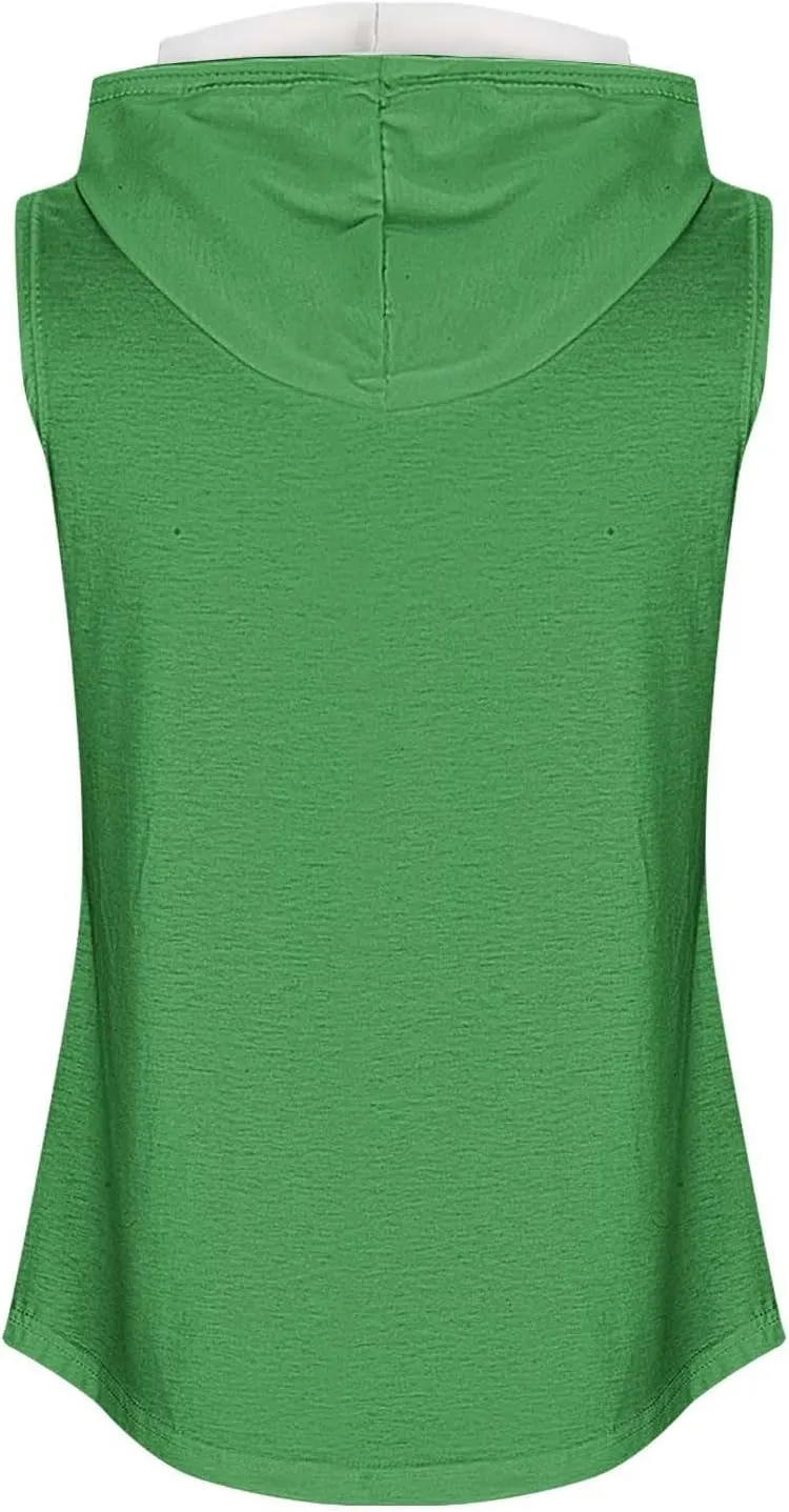 Womens Workout Hooded Tank Tops Drawstring Loose Fit Running Gym Sleeveless Hoodie Tee Shirts 2025 Summer