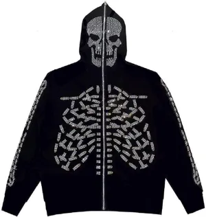 Womens Y2k Zip Up Spider Graphic Hoodie Halloween Rhinestone Oversized Hoodies Vintage Goth Grunge Jacket Streetwear