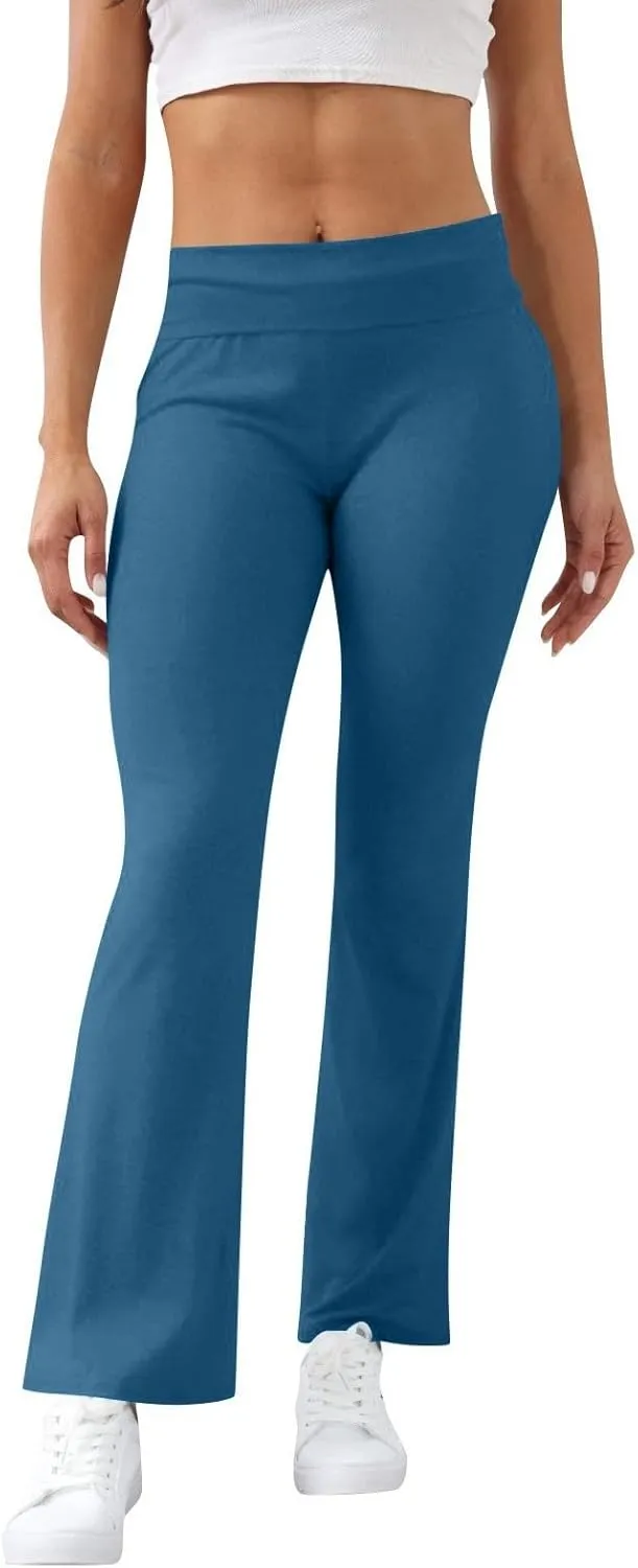 Work Pants Women, High Waisted Yoga Summer Pants Flare Elastic Waist Stretchy Leggings Tummy Control Trousers