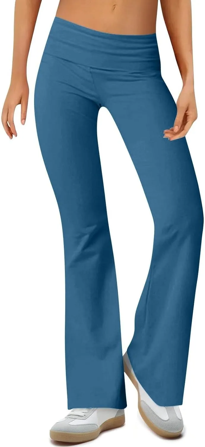 Work Pants Women, High Waisted Yoga Summer Pants Flare Elastic Waist Stretchy Leggings Tummy Control Trousers