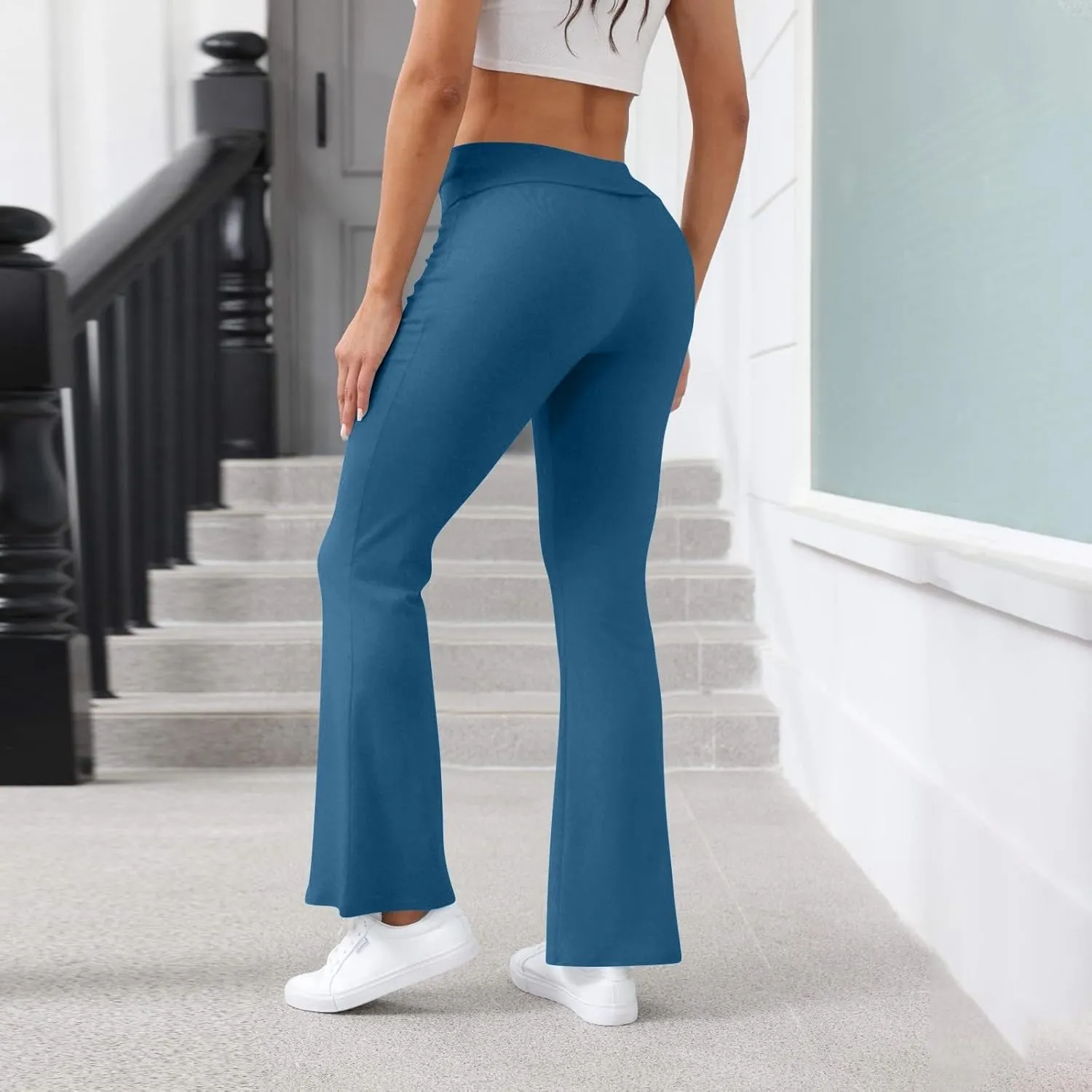 Work Pants Women, High Waisted Yoga Summer Pants Flare Elastic Waist Stretchy Leggings Tummy Control Trousers