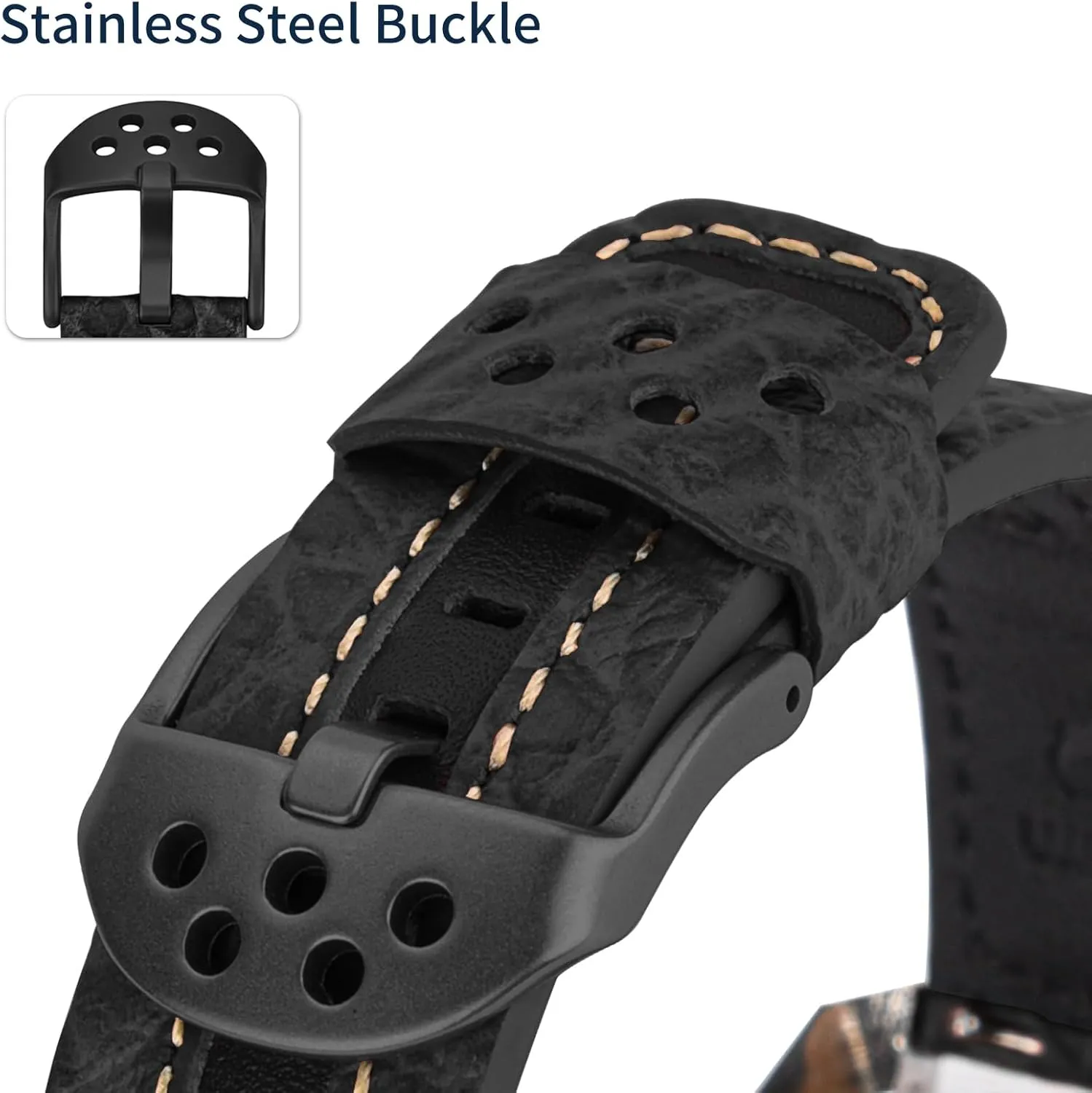 Wristitani Leather Watch Band for Men, 20mm 22mm Top Genuine Leather Watch Strap - Quick Release Leather Watch Band Vintage Wristband fit for Classic Quartz Mechanical Smartwatches