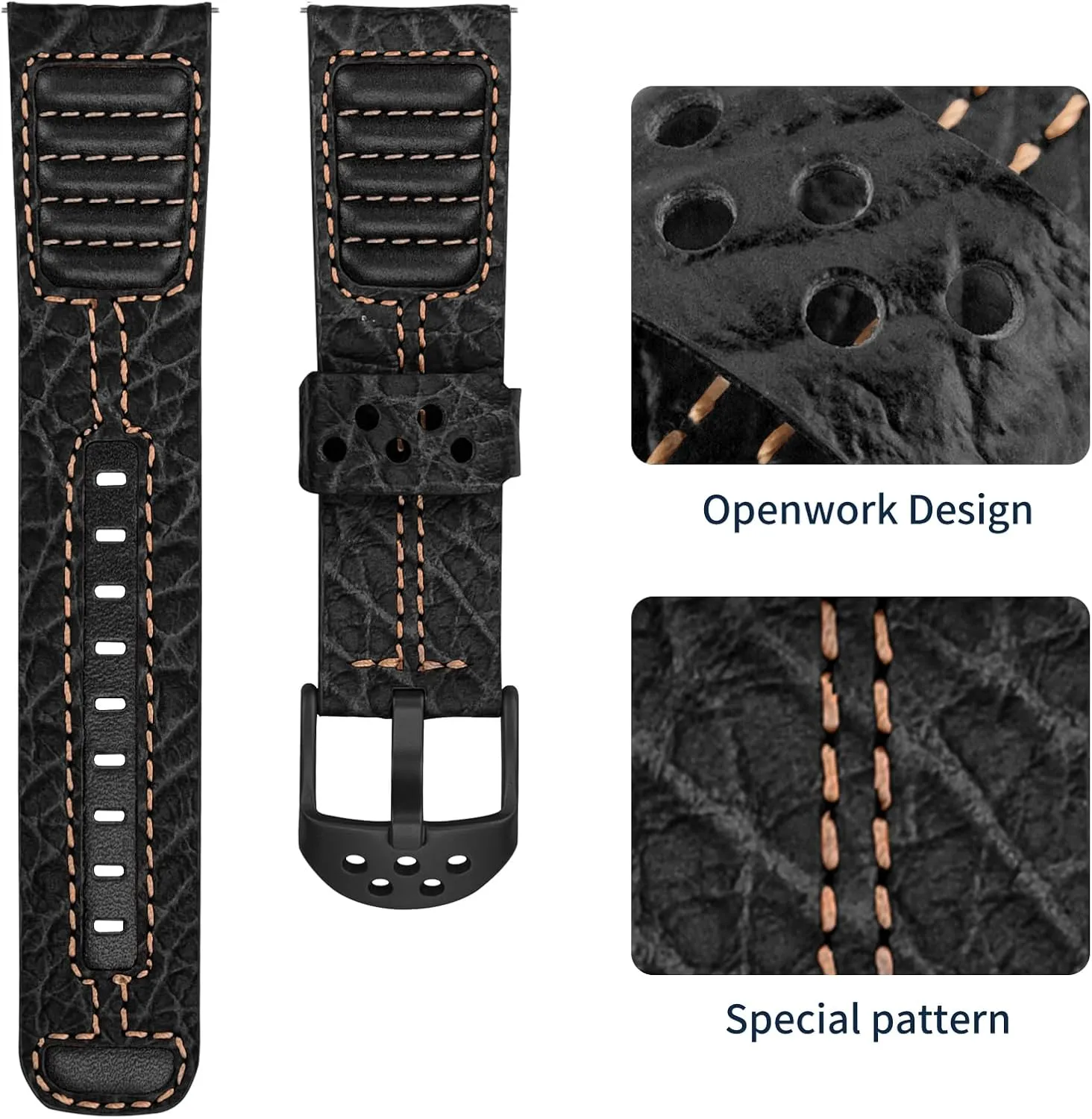 Wristitani Leather Watch Band for Men, 20mm 22mm Top Genuine Leather Watch Strap - Quick Release Leather Watch Band Vintage Wristband fit for Classic Quartz Mechanical Smartwatches