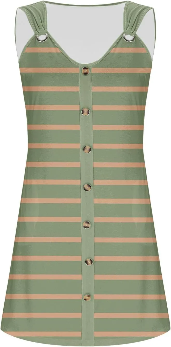 Xiaojmake Summer Striped Short Dresses for Women 2025 Beach Swimsuit Coverups Vacation Sleeveless Button Down Sundresses
