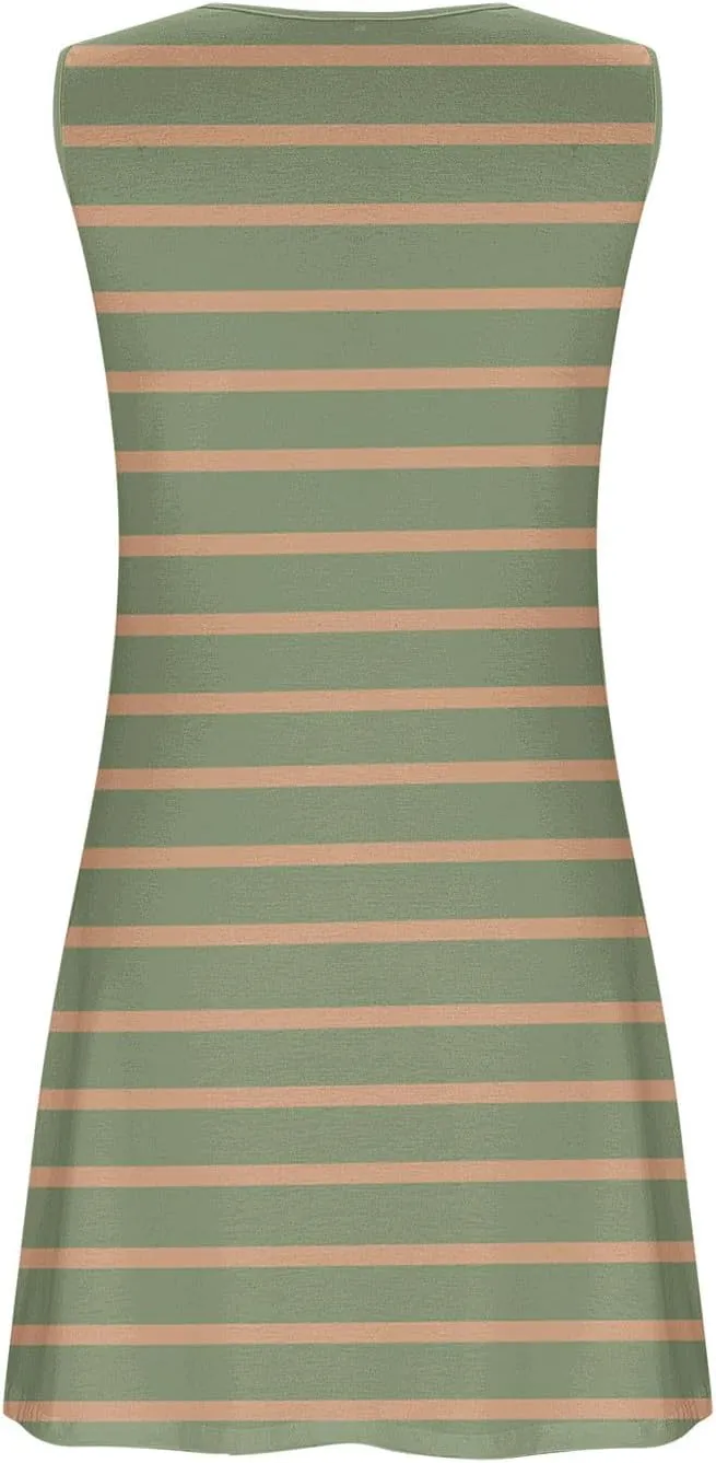 Xiaojmake Summer Striped Short Dresses for Women 2025 Beach Swimsuit Coverups Vacation Sleeveless Button Down Sundresses