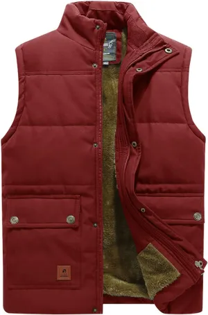 XinYangNi Men's Winter Warm Outdoor Padded Puffer Vest Thick Fleece Lined Sleeveless Jacket