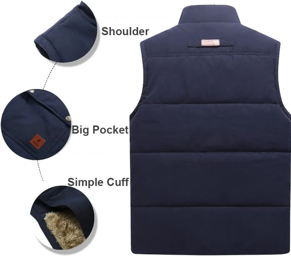 XinYangNi Men's Winter Warm Outdoor Padded Puffer Vest Thick Fleece Lined Sleeveless Jacket