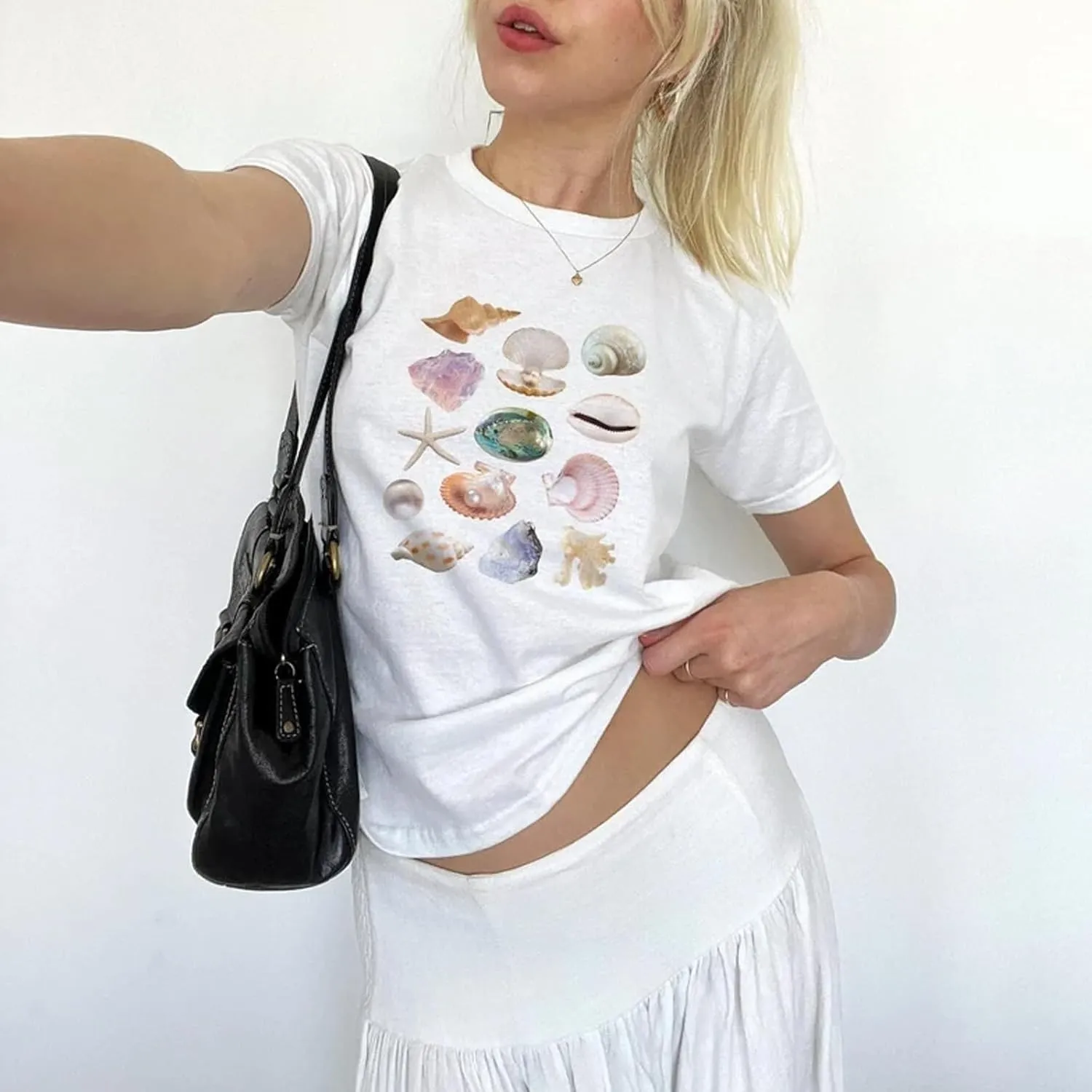 Y2k Cute Star Bow Graphic Print Baby Tees Shirt Women Short Sleeve Fruit Cherry Aesthetic Teens Girl Crop Tops