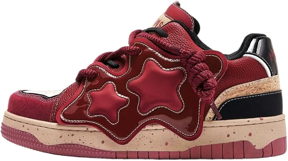 Y2K Star Pattern Chunky Sole Sporty Skate Shoes for Men and Women Retro Casual Walking Sneakers for Outdoor Activities and Daily Campus Style