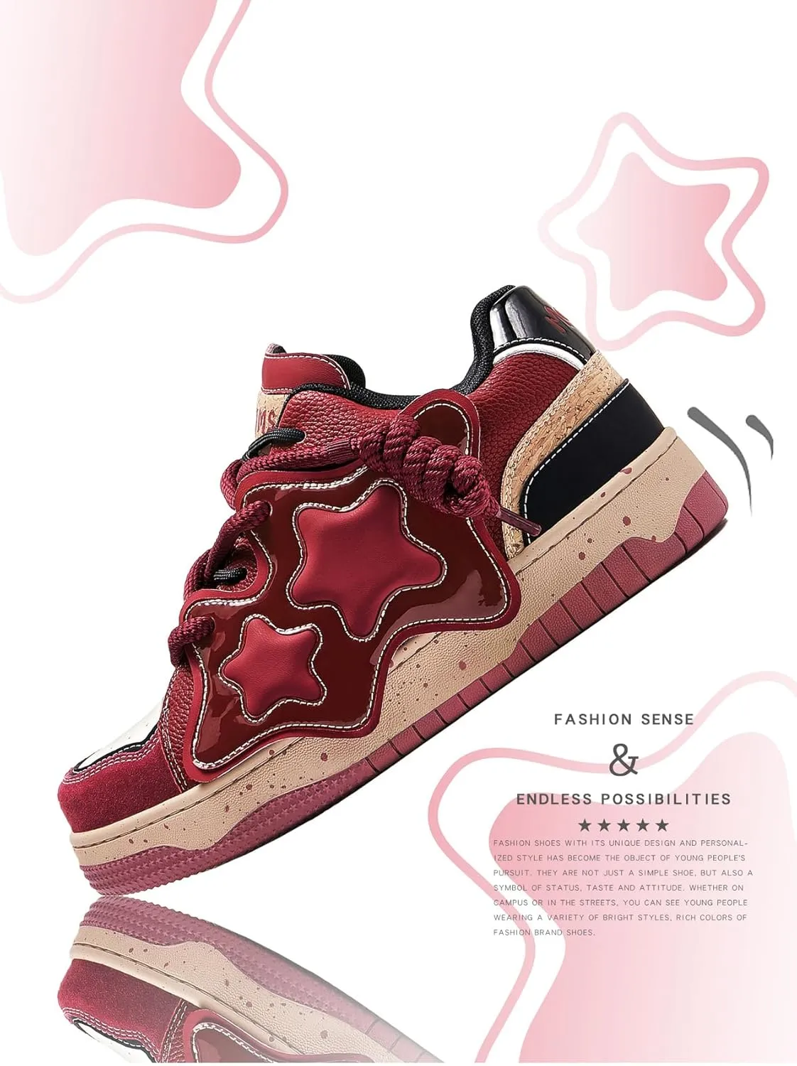 Y2K Star Pattern Chunky Sole Sporty Skate Shoes for Men and Women Retro Casual Walking Sneakers for Outdoor Activities and Daily Campus Style