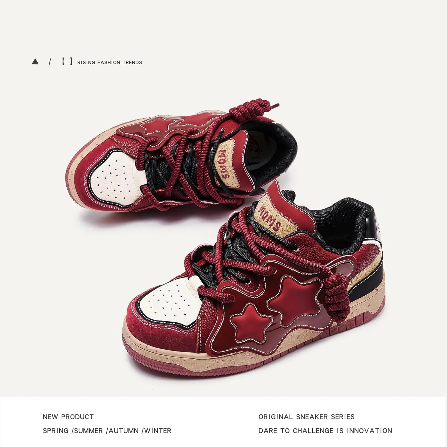 Y2K Star Pattern Chunky Sole Sporty Skate Shoes for Men and Women Retro Casual Walking Sneakers for Outdoor Activities and Daily Campus Style