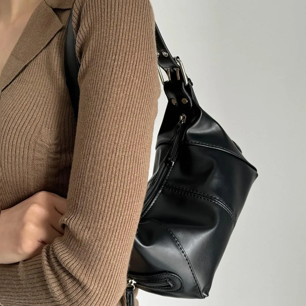 Y2k Tote Bag Vegan Leather Purses and Handbags Hobo Shoulder Bags Punk Underarm Purse Women Hobos (Black)