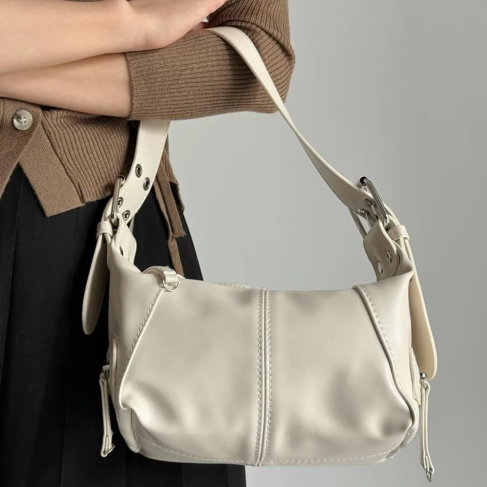 Y2k Tote Bag Vegan Leather Purses and Handbags Hobo Shoulder Bags Punk Underarm Purse Women Hobos (White)
