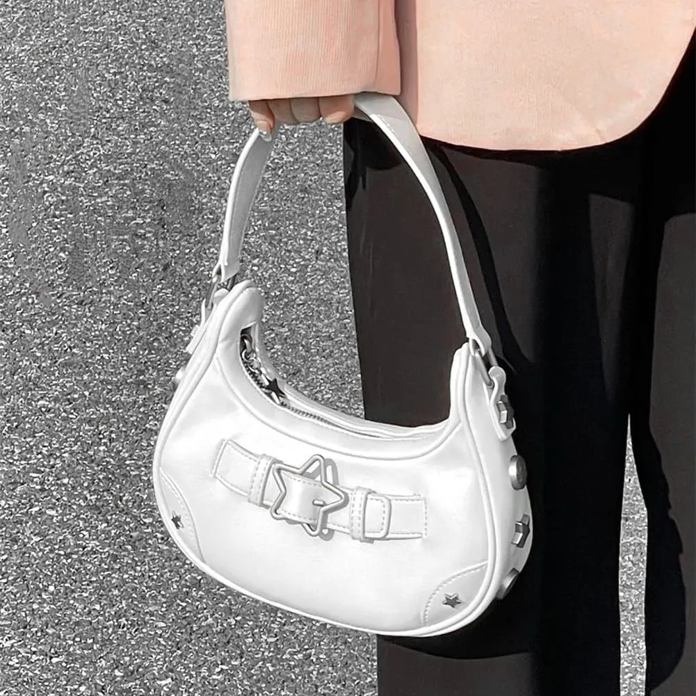 Y2K Women Underarm Bag Vintage Denim Hobo Bag Y2K Purse Small Hobo Handbag Trendy Denim Star Goth Clutch Bag