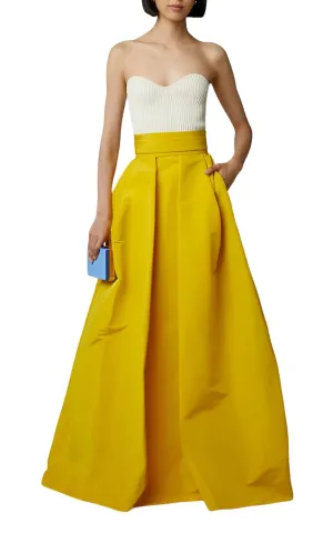 Yellow Skirt For Women Pleated High Waist Casual Taffeta Long Skirt With Belt & Pocket Handmade Evening Christmas Party Skirt (26 in Waist Size)