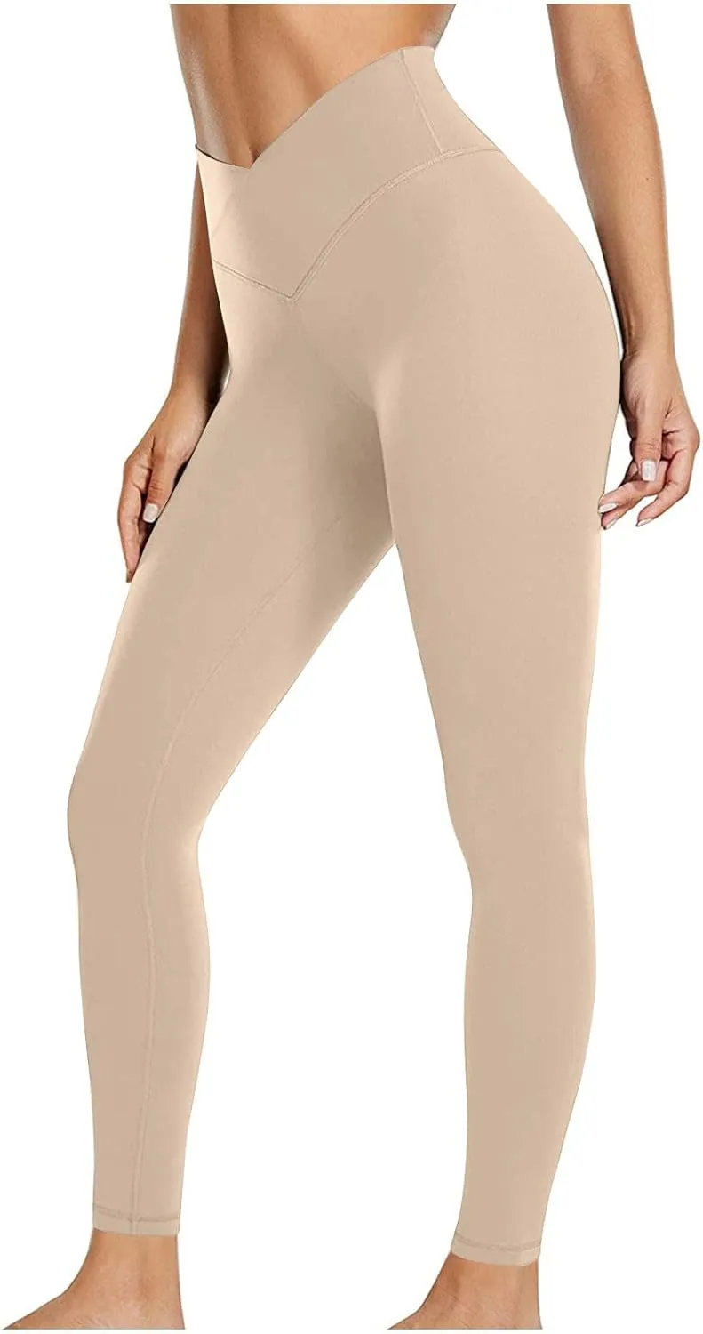 Yoga Leggings for Women High Waist Stretch Slim Fit Waist Crossover Tummy Control Sport Workout Gym Pants Trouser