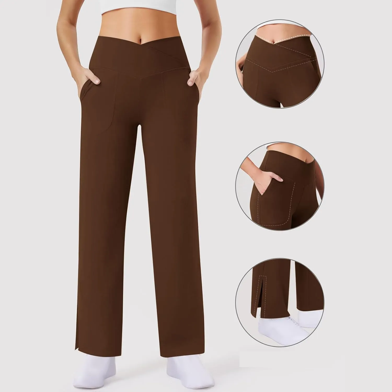 Yoga Pants for Women's High Waist Stretch Lounge Straight Wide Leg Pants Elastic Waist Loose Comfy Jogger Trouser
