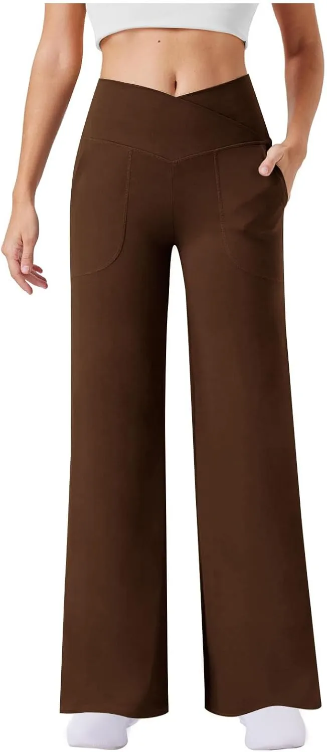 Yoga Pants for Women's High Waist Stretch Lounge Straight Wide Leg Pants Elastic Waist Loose Comfy Jogger Trouser