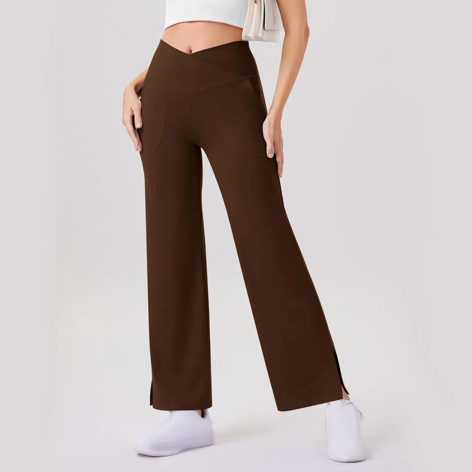 Yoga Pants for Women's High Waist Stretch Lounge Straight Wide Leg Pants Elastic Waist Loose Comfy Jogger Trouser