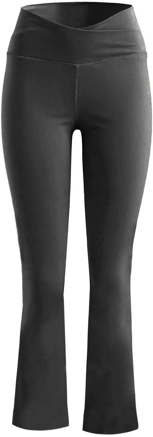 Yoga Pants Women Flare High Waisted Leggings Tummy Control Bell Bottom Cross Waist Leggings Wide Leg Casual Pants