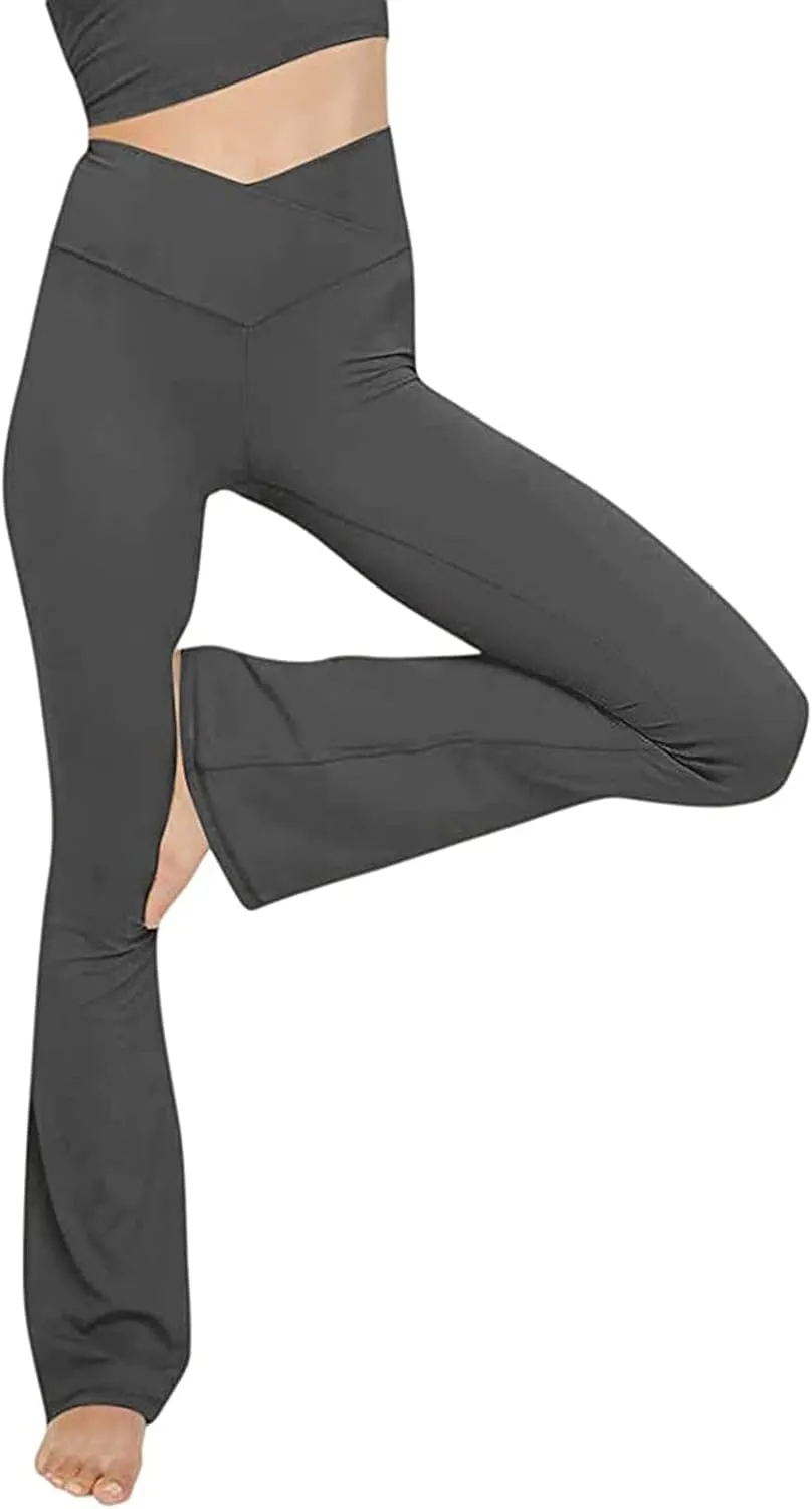Yoga Pants Women Flare High Waisted Leggings Tummy Control Bell Bottom Cross Waist Leggings Wide Leg Casual Pants