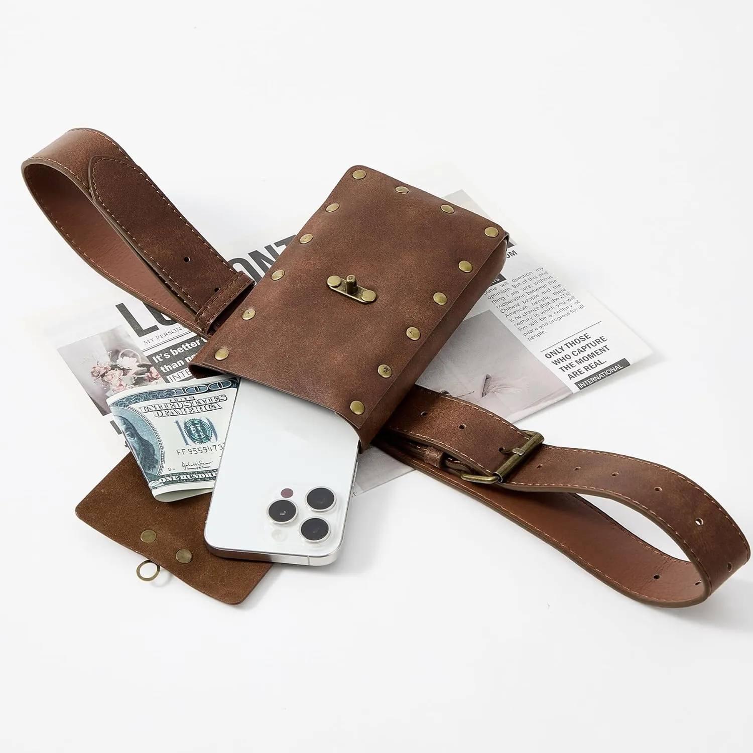 Zando Renaissance Accessories Belt Pouch Vintage Leather Waist Bag Cellphone Holder Leather Fanny Pack Faire Accessories