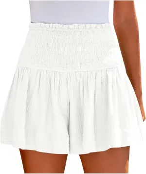 ZDRZK Loose Shorts Women Summer Casual Solid Elastic High Waisted Shorts Ruffle Hem 2024 Fashion Going Out Flowy Shorts